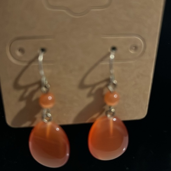 Quality Silvertone and orange hook style earrings very beautiful - Picture 2 of 5